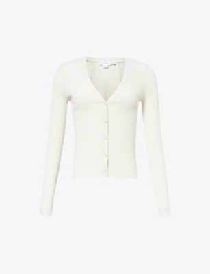 Shop Good American Womens Cloud White001 V-neck Slim-fit Rib-knit Cardigan