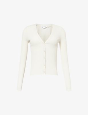 Good American Womens Cloud White001 V-neck Slim-fit Rib-knit Cardigan In Cloud White001