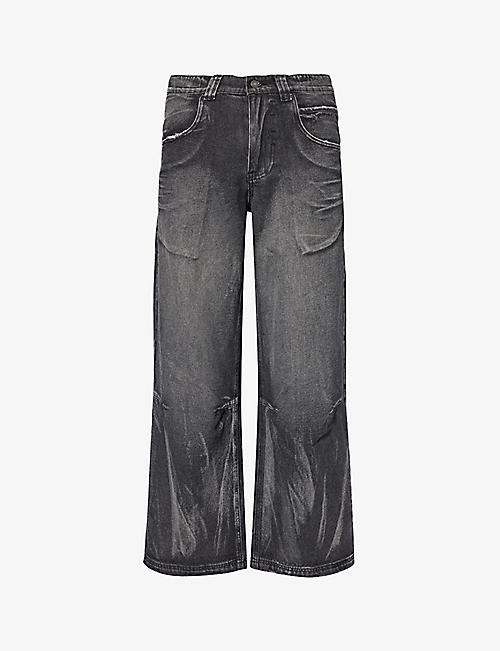 JADED LONDON: Wing Colossus stud-embellished relaxed-fit wide-leg jeans