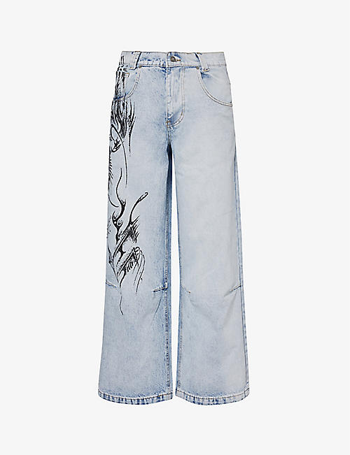 JADED LONDON: Colossus faded-wash mid-rise wide-leg denim-blend jeans