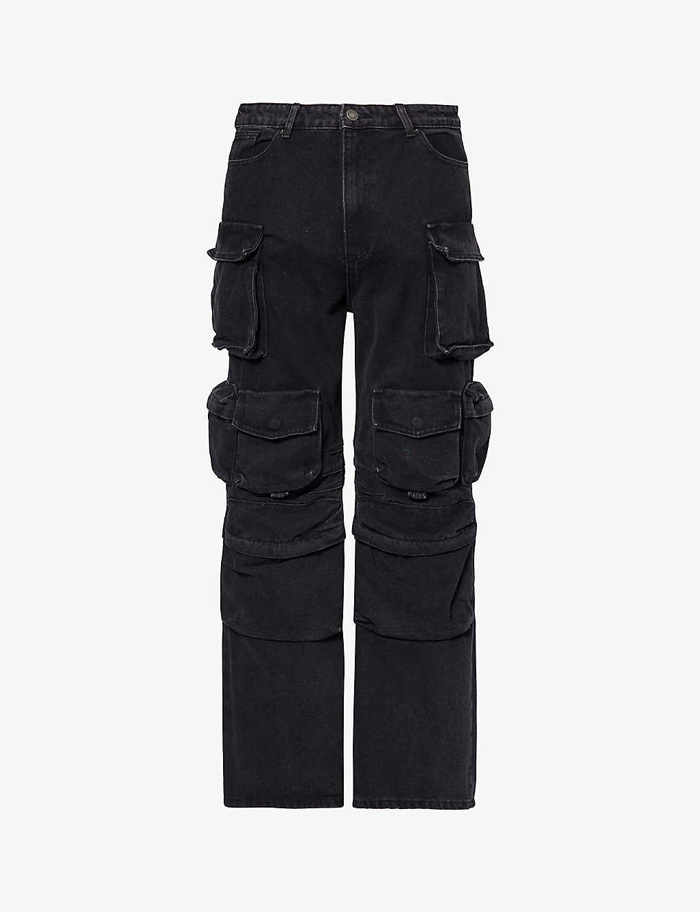 Jaded London Mens Black Voltage Slip-pocket Mid-rise Wide-leg Cotton-blend Trousers