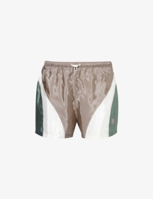 PALM ANGELS: Brand-embroidered colour-blocked shell shorts