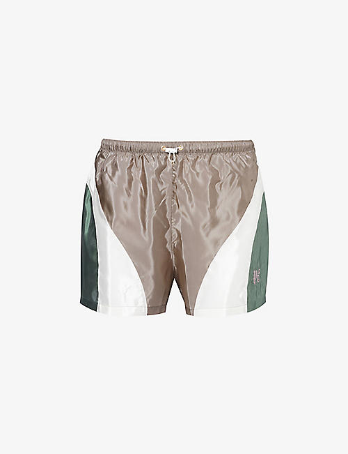 PALM ANGELS: Brand-embroidered colour-blocked shell shorts