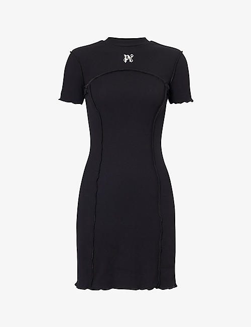 PALM ANGELS: Monogram brand-embroidered stretch-cotton mini dress