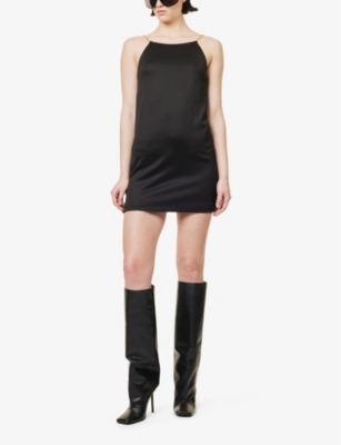 Shop Palm Angels Chain Sleeveless Stretch-woven Mini Dress In Black