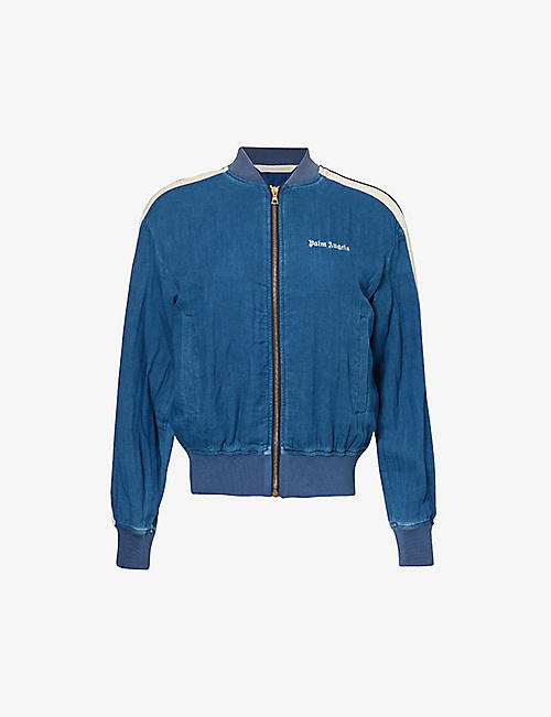 PALM ANGELS: Chambray logo-embroidered cotton bomber jacket
