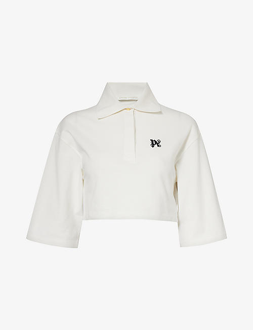 PALM ANGELS: Logo-embroidered cropped cotton-piqué polo shirt