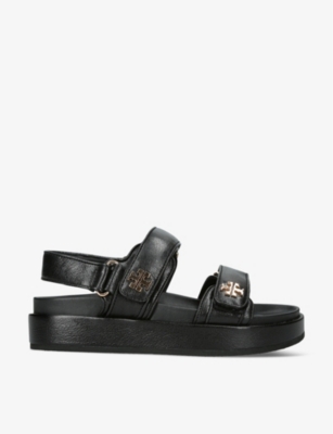 Shop Tory Burch Women's Black Kira Logo-plaque Leather Sandals