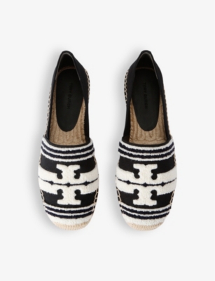 Shop Tory Burch Women's Black/comb Double T Brand-motif Espadrilles