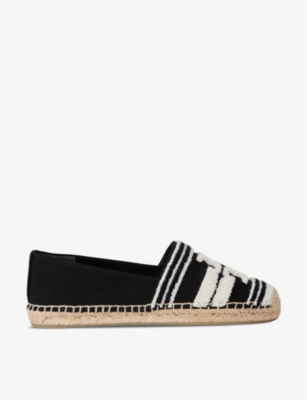 Shop Tory Burch Women's Black/comb Double T Brand-motif Espadrilles