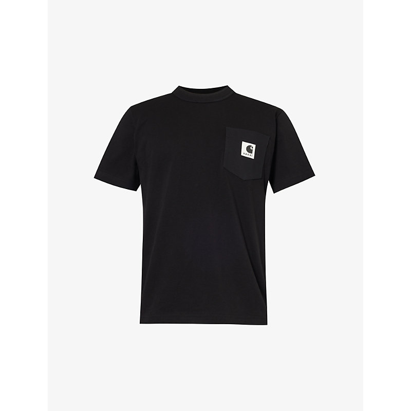 Shop Sacai Men's Black X Carhartt Wip Brand-patch Cotton-jersey T-shirt