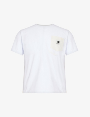 Shop Sacai Men's White X Carhartt Wip Brand-patch Cotton-jersey T-shirt