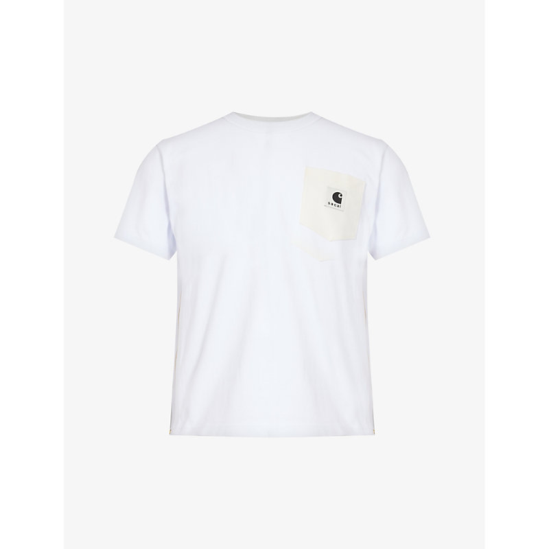 Shop Sacai Men's White X Carhartt Wip Brand-patch Cotton-jersey T-shirt