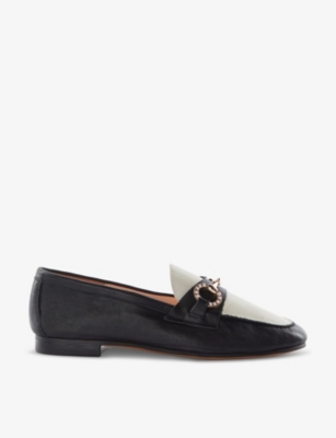 Shop Dune Women's Black-leather Gemstone Diamante-snaffle Leather Loafers
