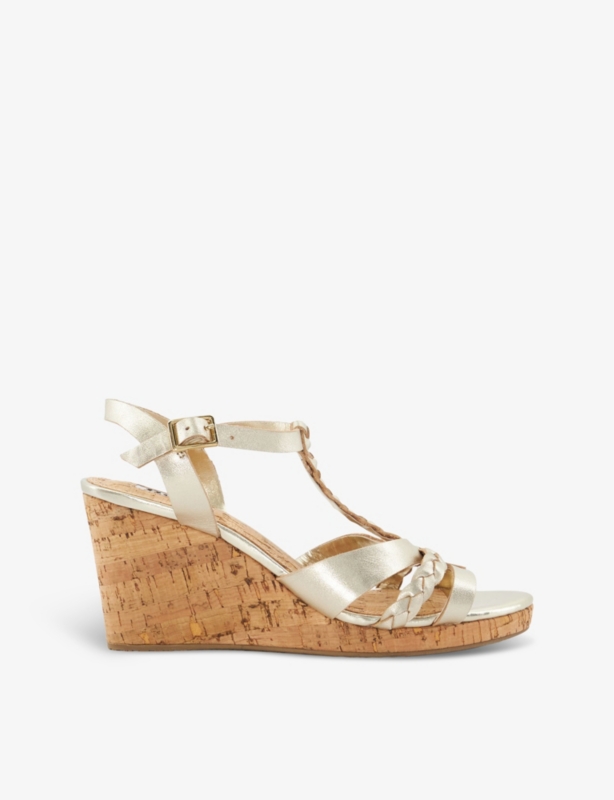 Koali plaited T-bar woven heeled wedges