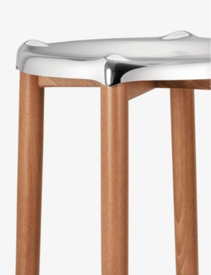 Alessi Stainless Steel Phillippe Starck High Steel And Beechwood Stool 65cm In Stainless Steel