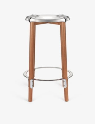 ALESSI: Phillippe Starck high steel and beechwood stool 65cm