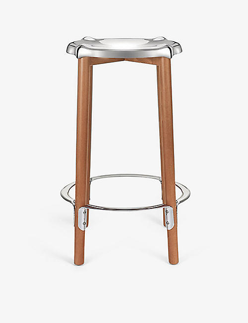 ALESSI: Phillippe Starck high steel and beechwood stool 65cm