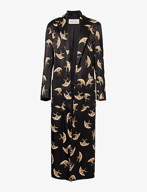 DRIES VAN NOTEN: Beaded floral-pattern woven satin coat