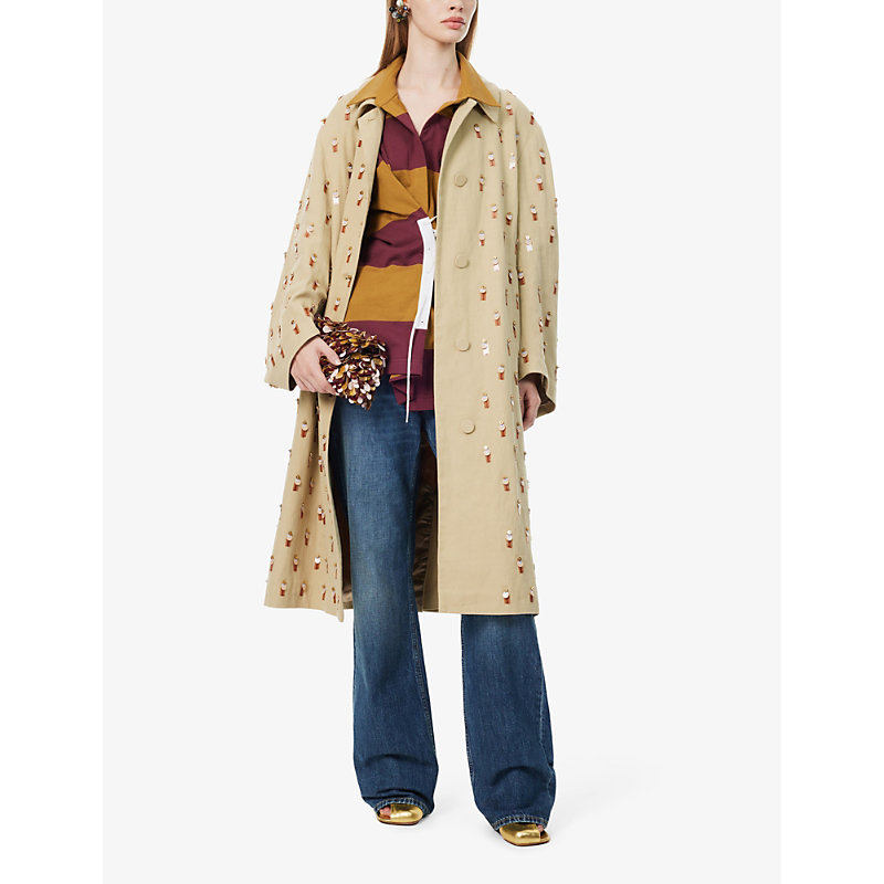 Shop Dries Van Noten Womens Hay Bead-embellished Cotton And Linen-blend Coat