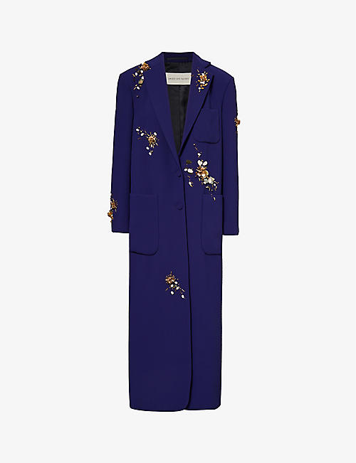 DRIES VAN NOTEN: Embellished notch-lapel relaxed-fit woven coat