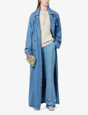 Shop Dries Van Noten Double-breasted Belted Denim Trench Coat In Light Blue