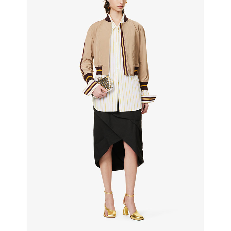 Shop Dries Van Noten Womens Beige Striped-trim Side-pocket Woven Jacket