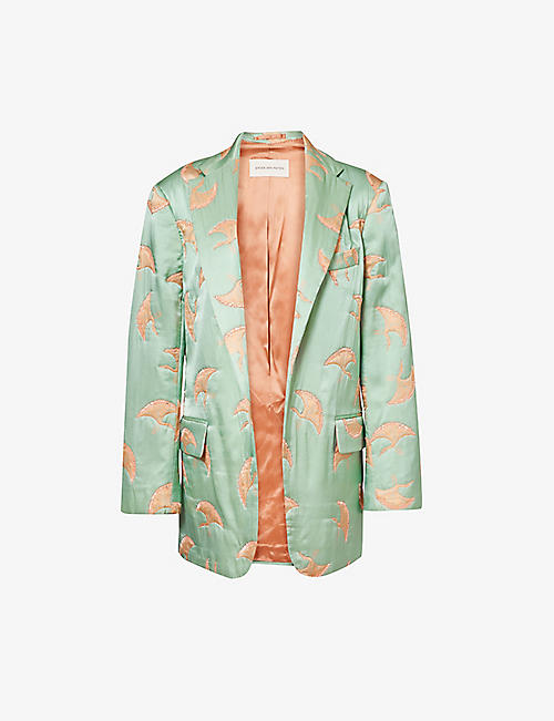 DRIES VAN NOTEN: Beaded floral-pattern woven satin jacket
