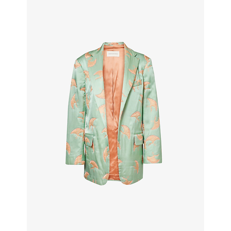 Shop Dries Van Noten Beaded Floral-pattern Woven Satin Jacket In Mint