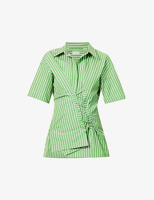 DRIES VAN NOTEN: Cinched-waist striped cotton-poplin shirt