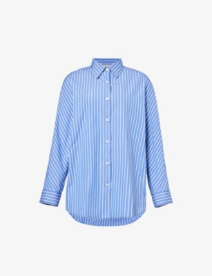 Dries Van Noten Womens Light Blue Stripe-print Long-sleeve Cotton-poplin Shirt