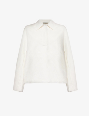 Shop Dries Van Noten Collared Boxy-fit Linen And Cotton-blend Top In White