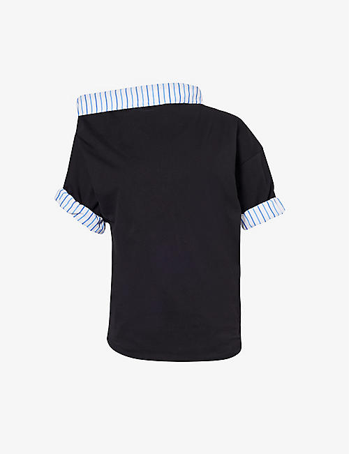 DRIES VAN NOTEN: Double-layered striped-trim cotton-jersey top