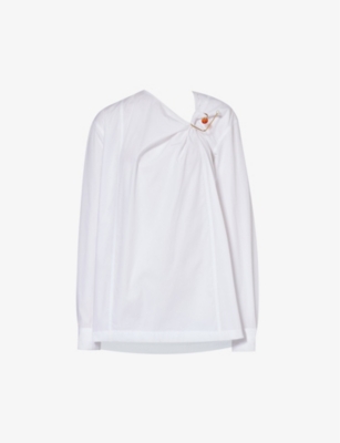 Dries Van Noten Womens White Asymmetric-neck Split-side Cotton Shirt