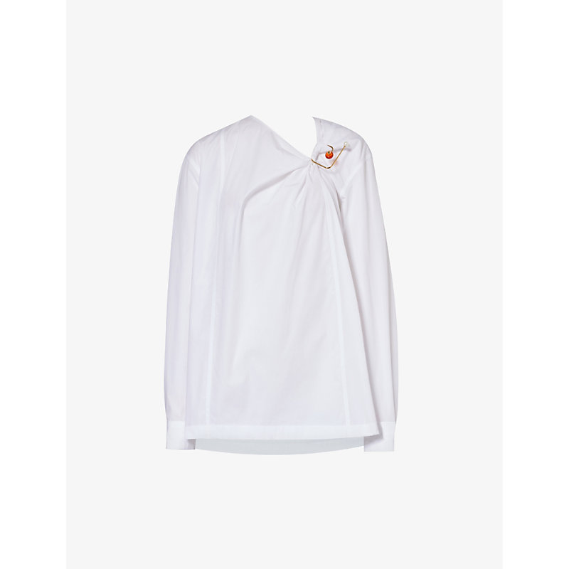 Dries Van Noten Womens White Asymmetric-neck Split-side Cotton Shirt