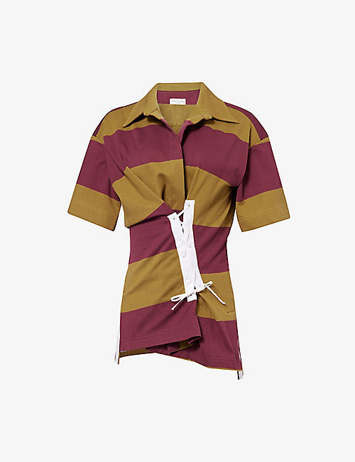 DRIES VAN NOTEN: Rugby-style cinched-waist striped cotton-jersey top
