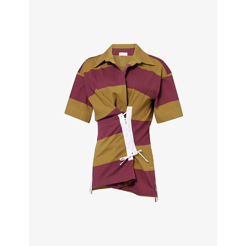 Shop Dries Van Noten Rugby-style Cinched-waist Striped Cotton-jersey Top In Mustard