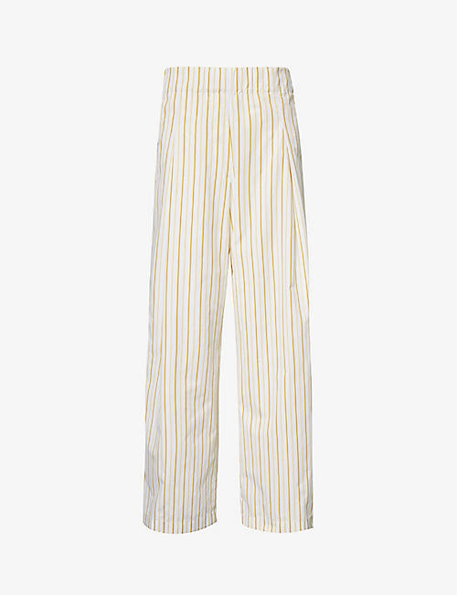 DRIES VAN NOTEN: Drawstring-waistband high-rise cotton-poplin trousers