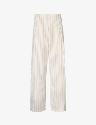 Shop Dries Van Noten Drawstring-waistband High-rise Cotton-poplin Trousers In Yellow