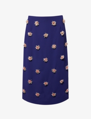 DRIES VAN NOTEN: Bead-embellished high-rise woven midi skirt