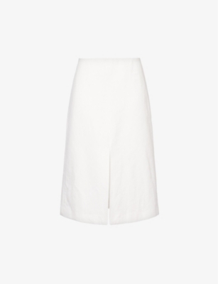 Shop Dries Van Noten Split-hem High-rise Linen And Cotton-blend Midi Skirt In White