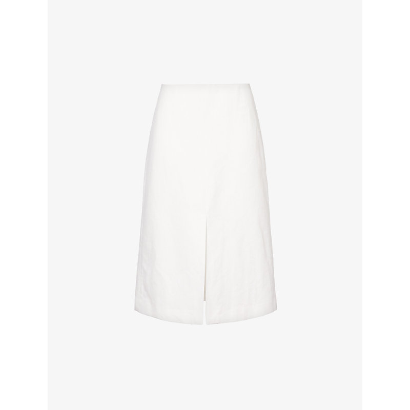 Shop Dries Van Noten Split-hem High-rise Linen And Cotton-blend Midi Skirt In White