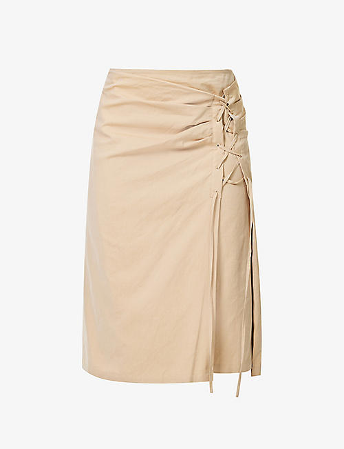 DRIES VAN NOTEN: Laced-panel high-rise cotton midi skirt
