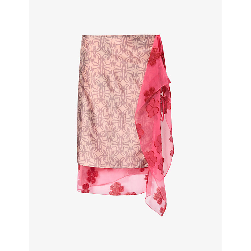 Shop Dries Van Noten Floral-print Mid-rise Silk-blend Midi Skirt In Blush