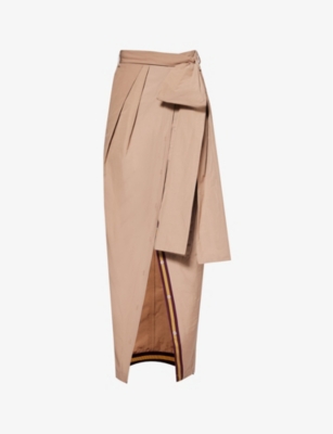 Dries Van Noten Womens Beige Striped-trim Wrap-over Woven Maxi Skirt