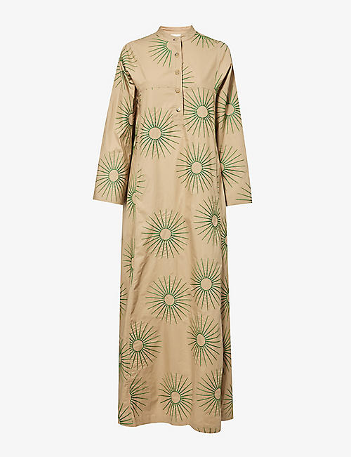 DRIES VAN NOTEN: Embroidered-pattern round-neck cotton maxi dress