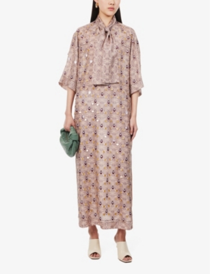 Shop Dries Van Noten Sequin-embellished Silk Maxi Dress In Blush