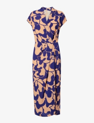 Shop Dries Van Noten Abstract-pattern V-neck Stretch-woven Midi Dress In Purple