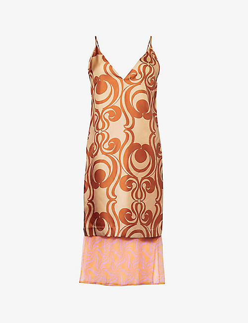 DRIES VAN NOTEN: Sheer-panel patterned silk midi dress