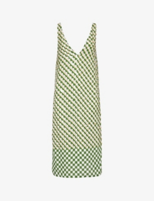 Dries Van Noten Womens Green Sequin-embellished V-neck Woven Midi Dress